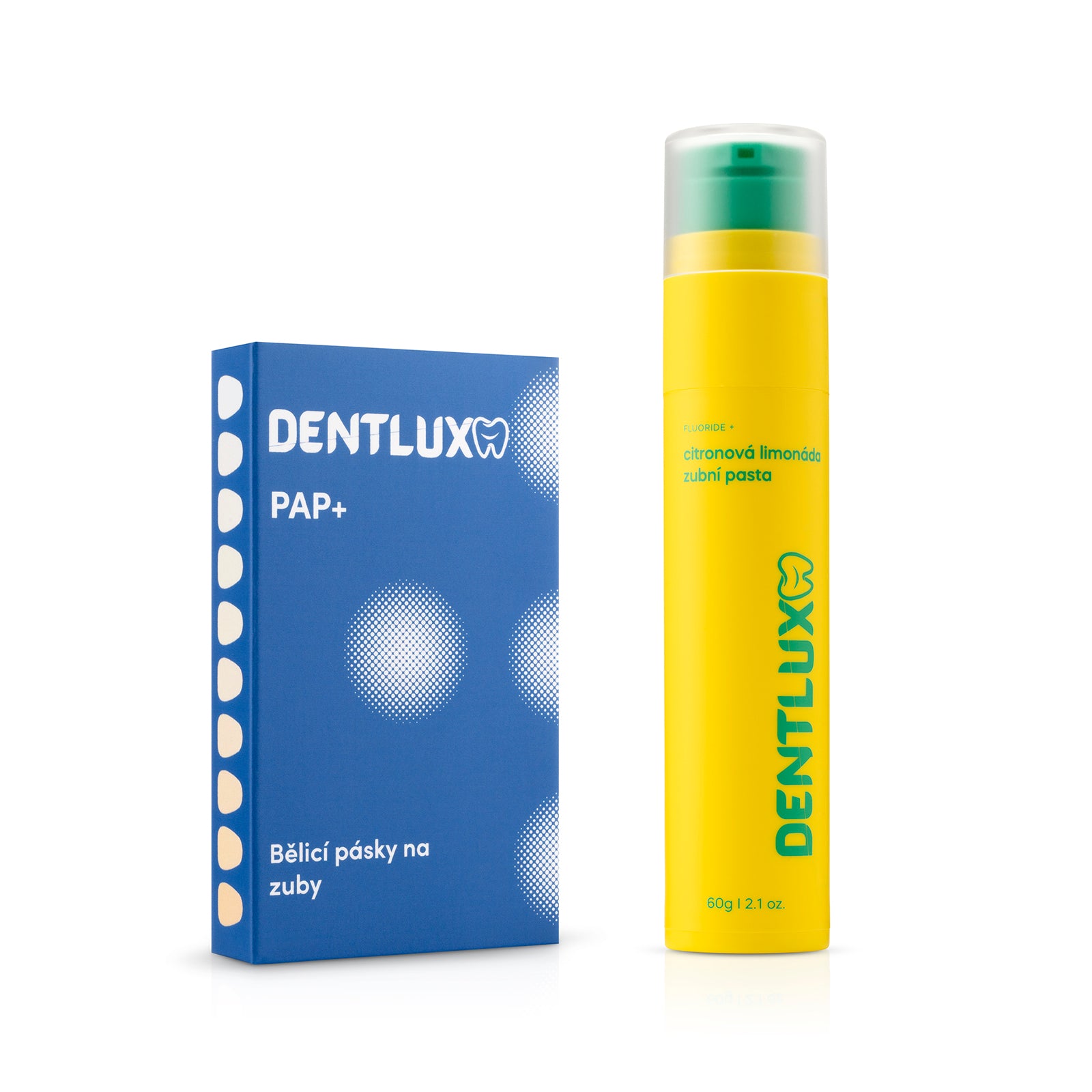 Dentlux PAP+ Bieliace pásiky na zuby + ochutená zubná pasta