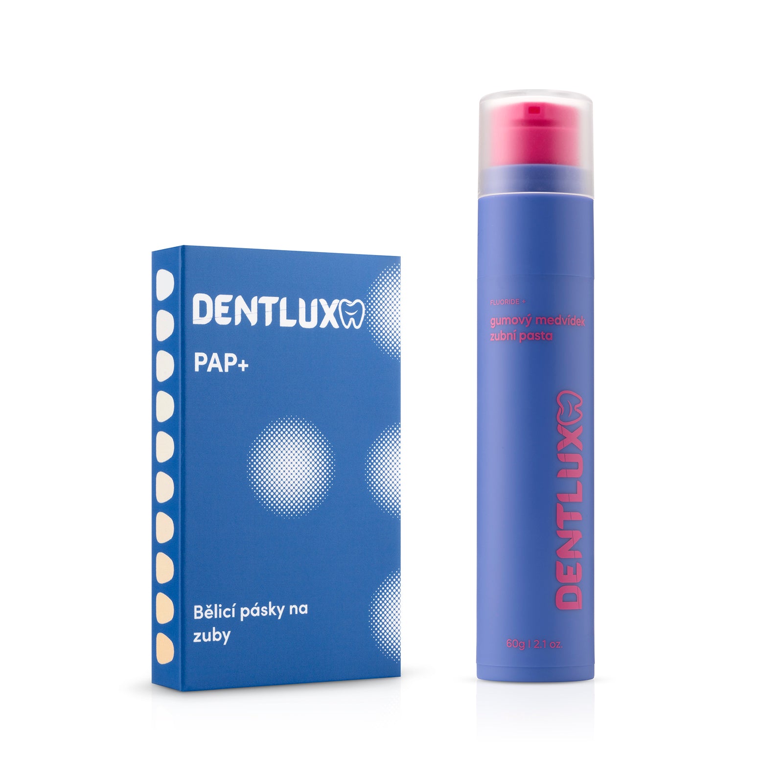 Dentlux PAP+ Bieliace pásiky na zuby + ochutená zubná pasta