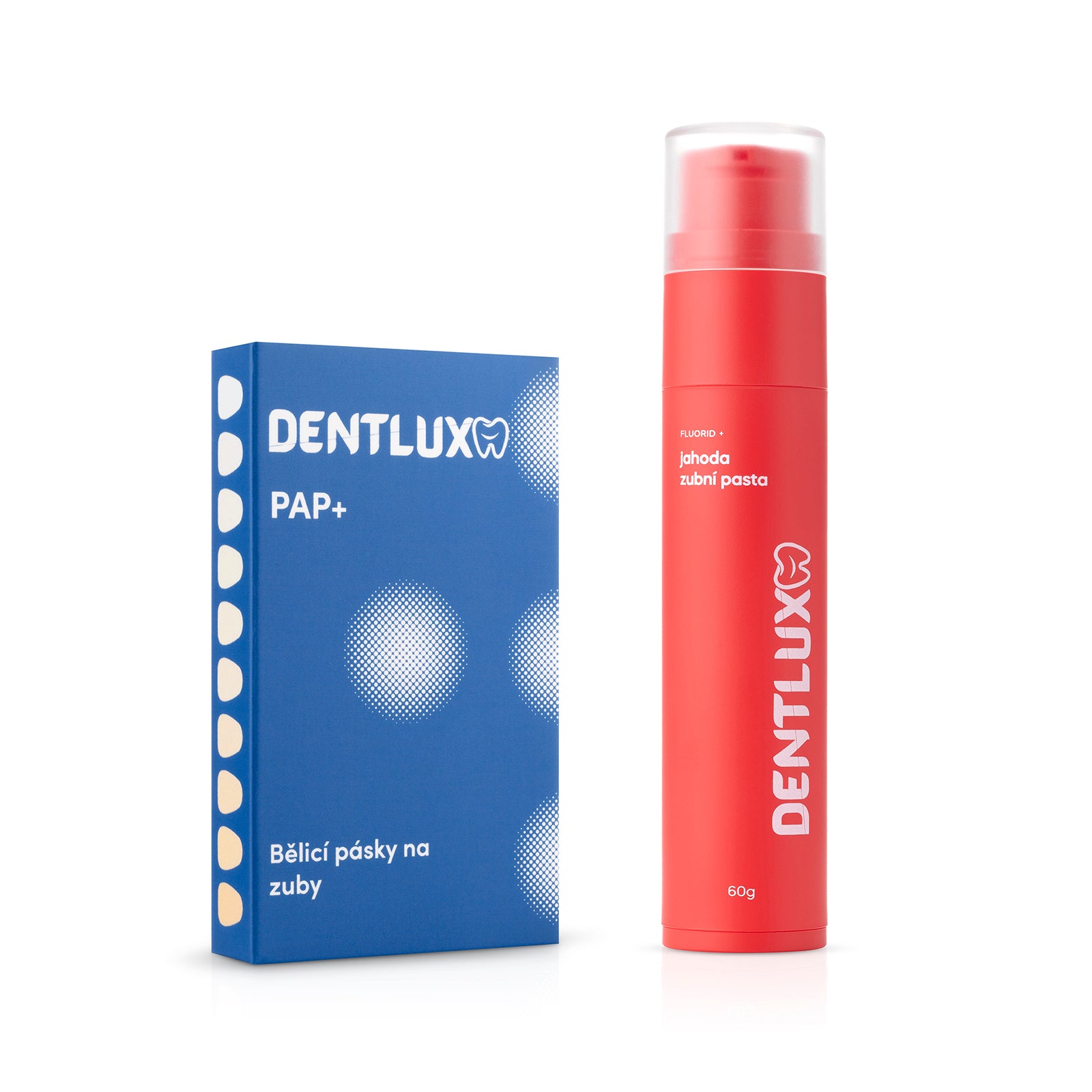 Dentlux PAP+ Bieliace pásiky na zuby + ochutená zubná pasta